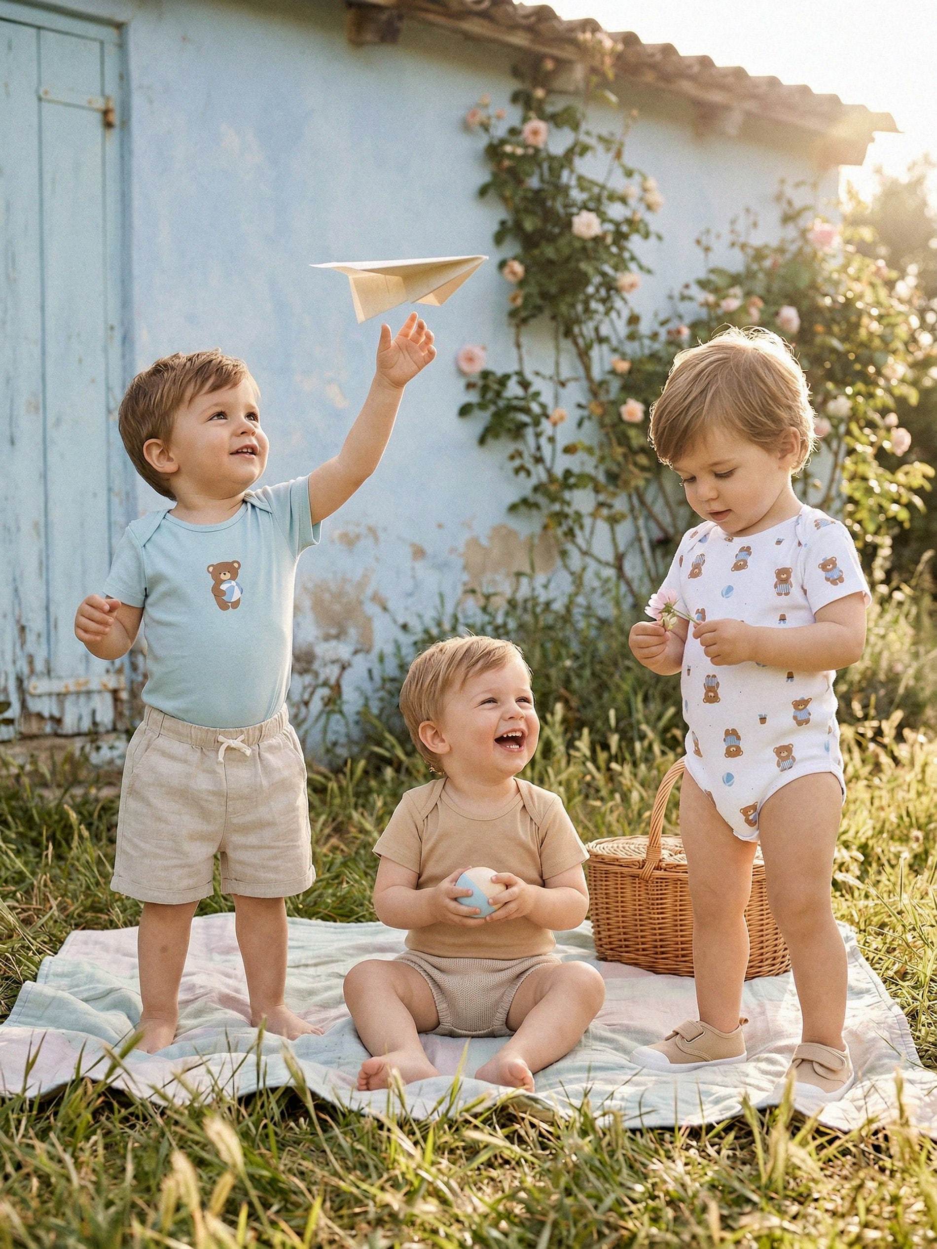 Bawełniane body z nadrukiem misiów 3 pack