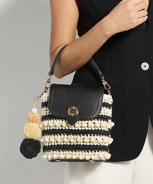 Dimple Black White - Raffia Crossbody Bag