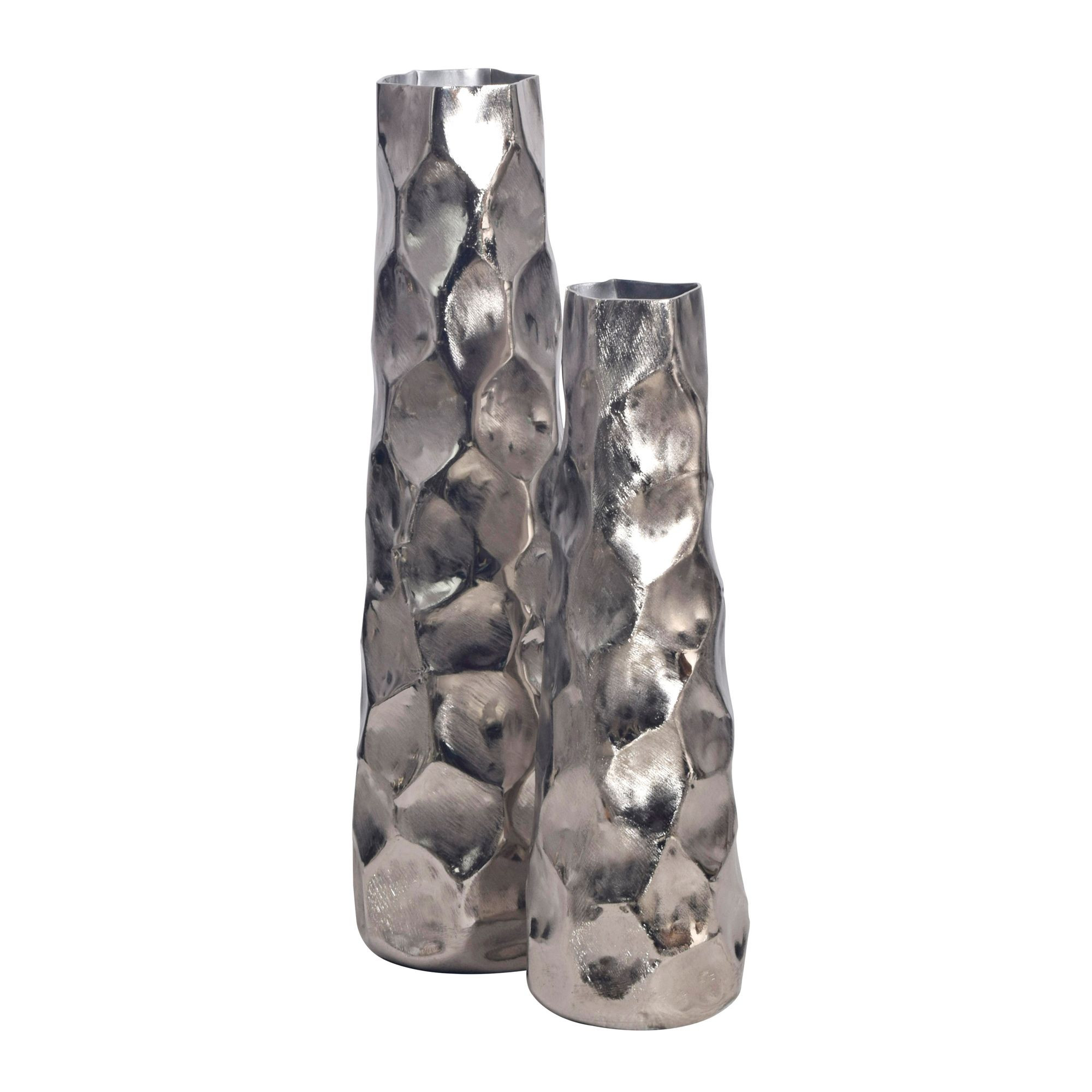 Zestaw 2 Wazonów Aluminiowych Nowoczesny Młotkowy Wazon Kwiaty Metal