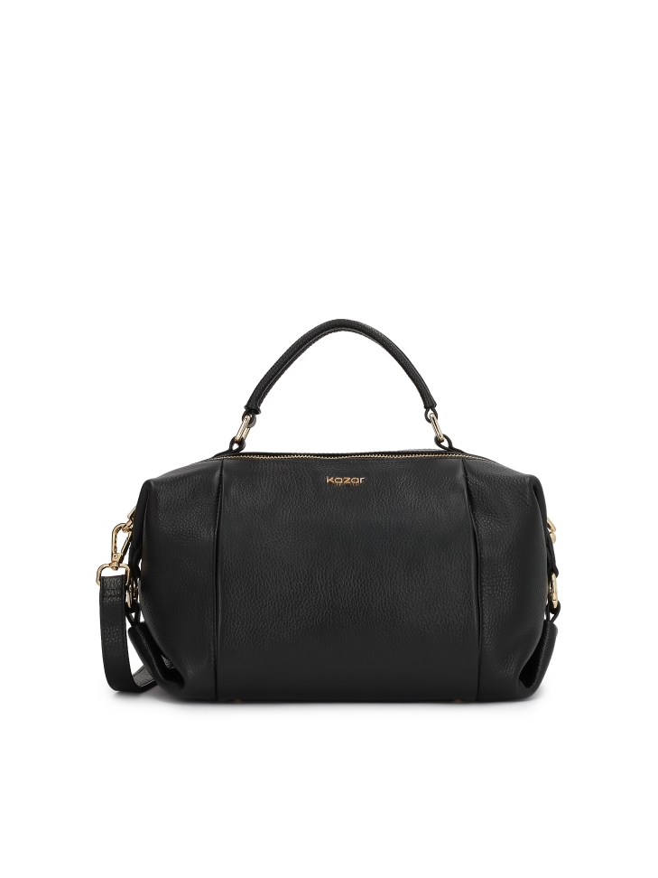 Black leather trunk handbag and gold details
