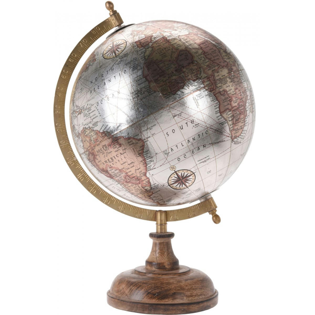 ANCIEN - Set de 2 globes terrestres style ancien argent et noir