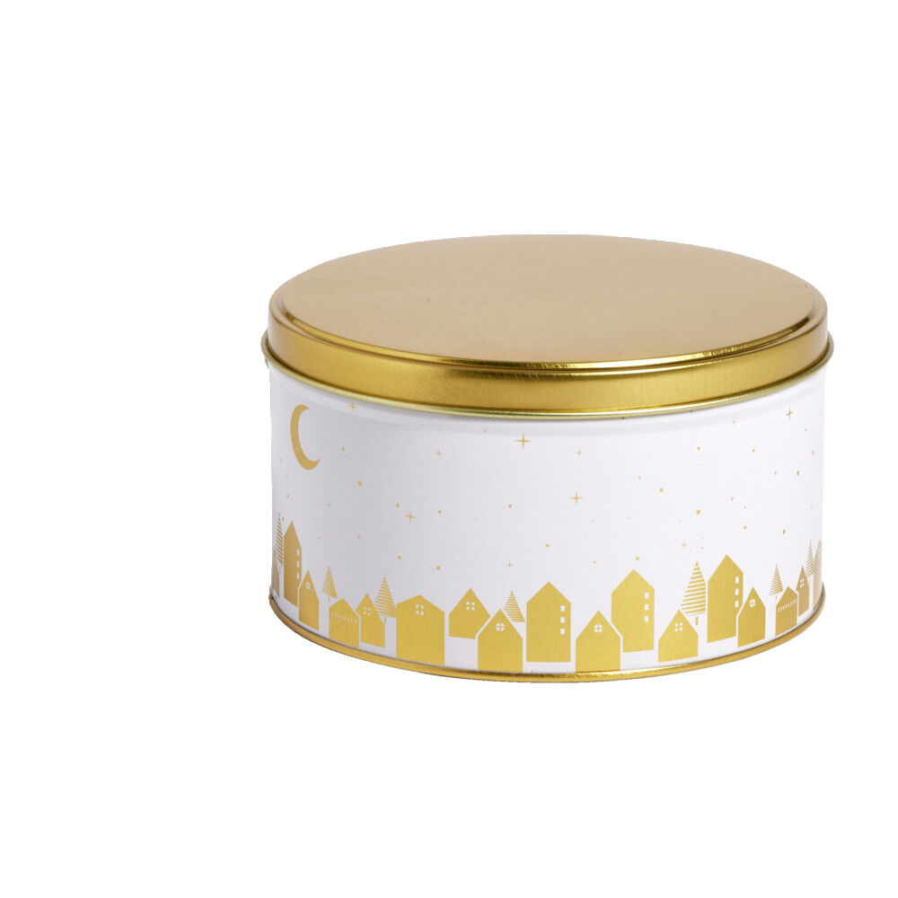 BoÎte ronde en métal blanc et doré Ø13,5xH7cm