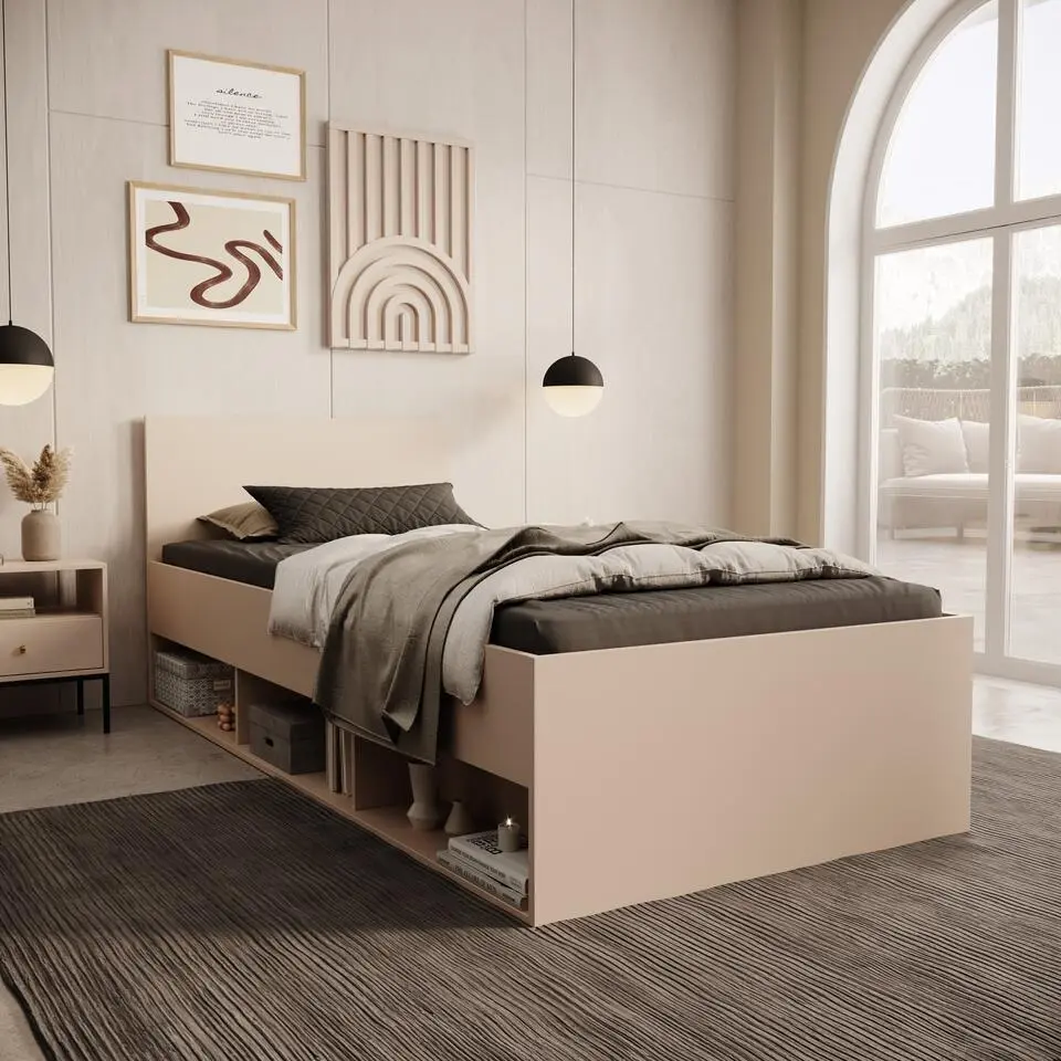 Meubella - Lombok - Eenpersoonsbed - Beige - 90x200 cm