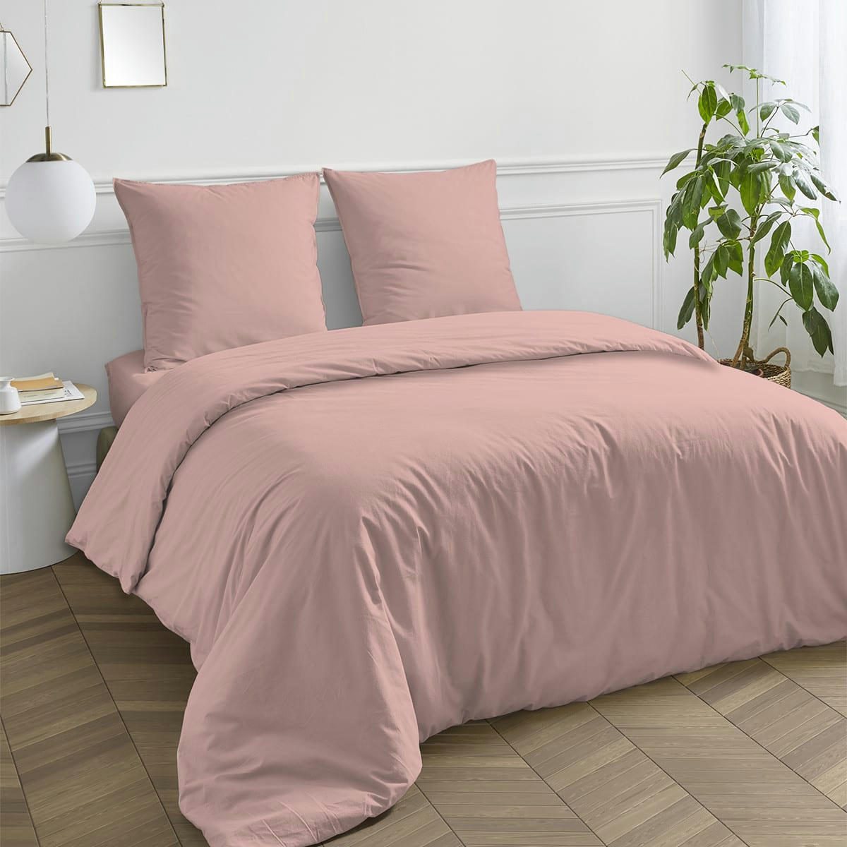 COTON UNIS - Housse de couette coton  unie rose 200x200cm
