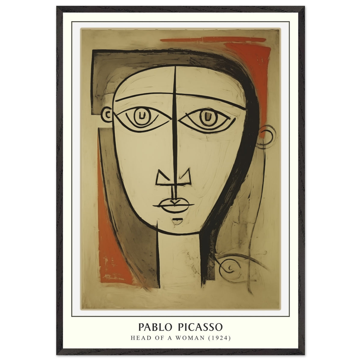 Artfulprints Poster met Lijst Pablo Picasso - Head of a woman  - 70x100 cm - Bruin