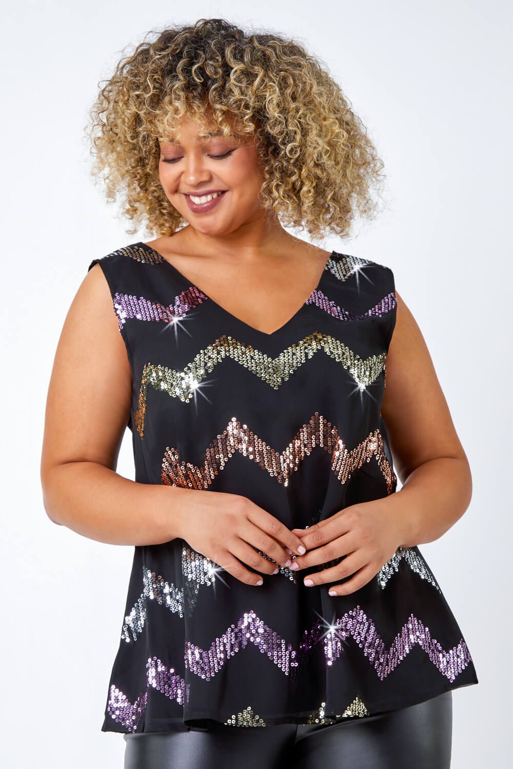 Roman Curve Sequin Zig Zag Cami Top