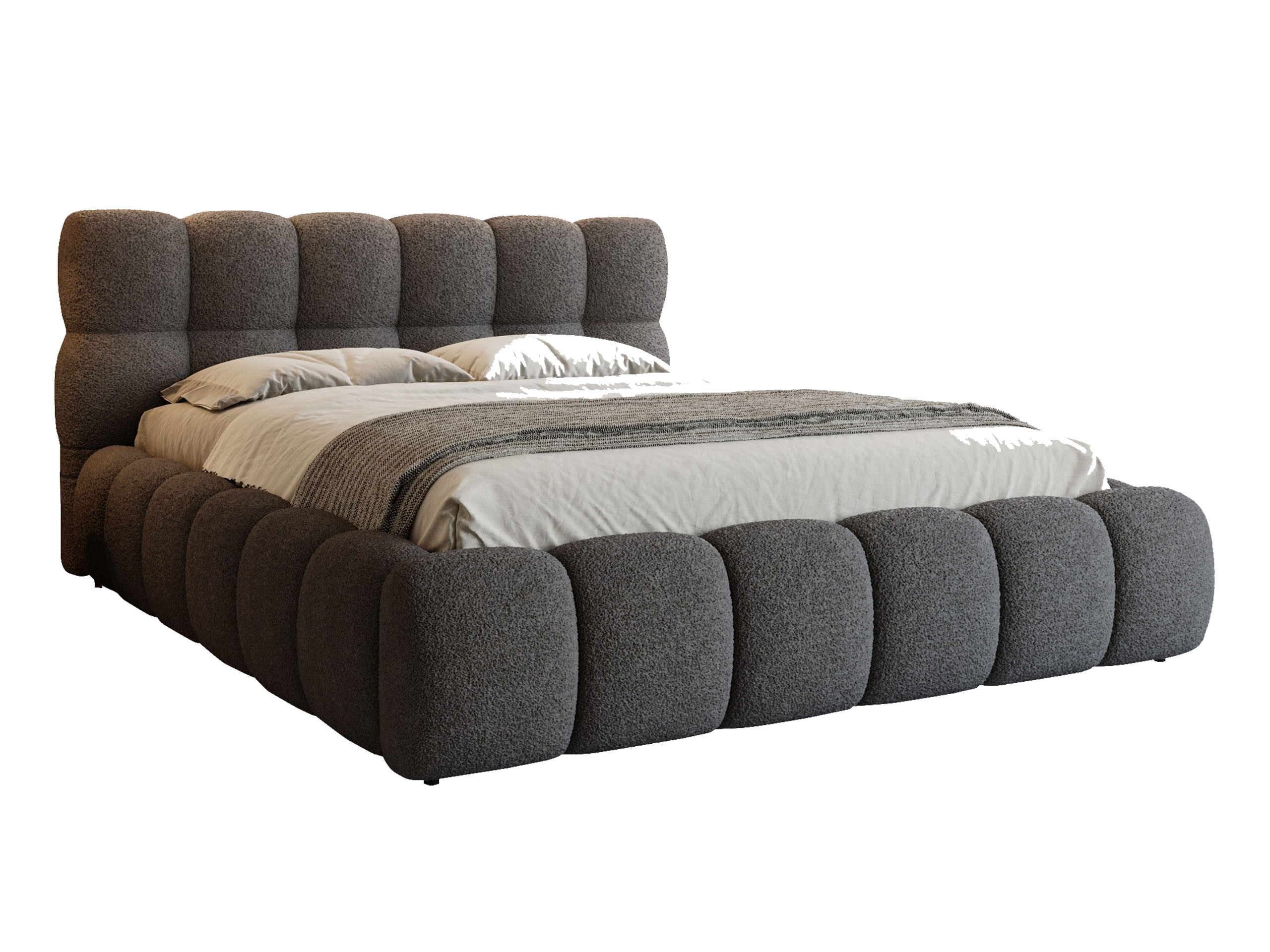 Łóżko 140x200 Coco bouclé tapicerowane z pojemnikiem, Quelle 92