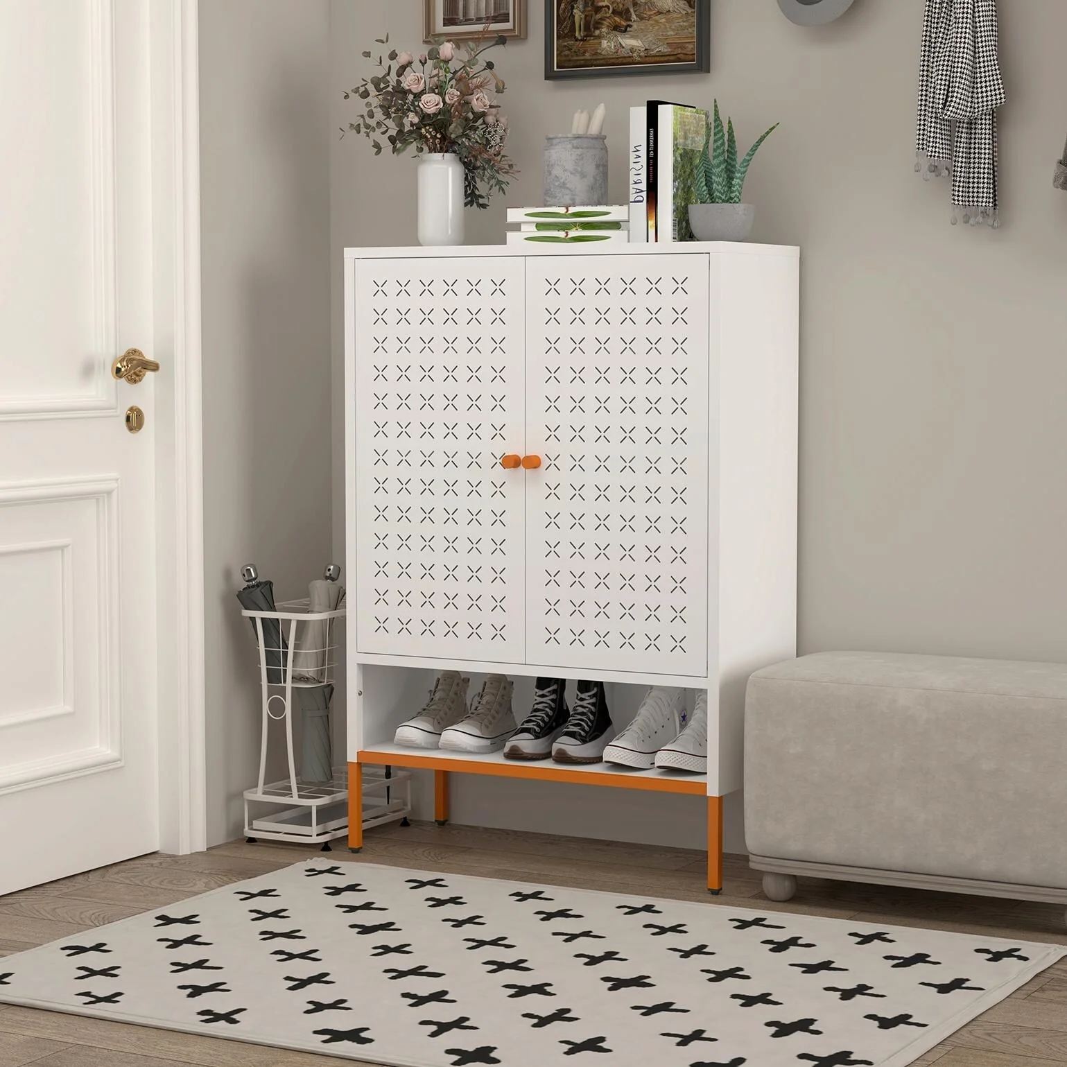 Adjustable Shoe Cabinet with Butterfly Doors - Space-Saving Design