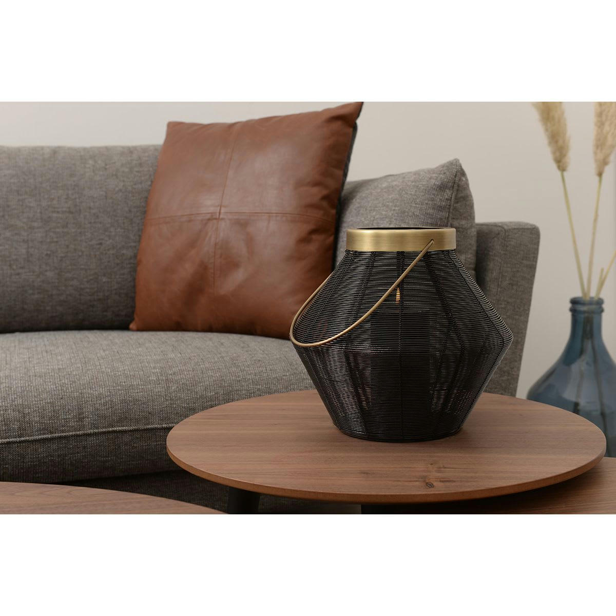 LILY - Lanterne en fer finition noire et laiton antique