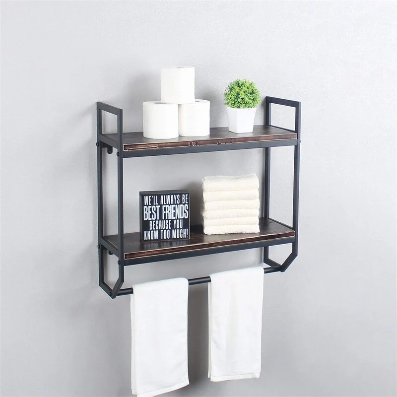 2-Tier Metal Industrial 23.6 Bathroom Shelves Wall Mounted - 7.87D x 23.6W x 22.8H