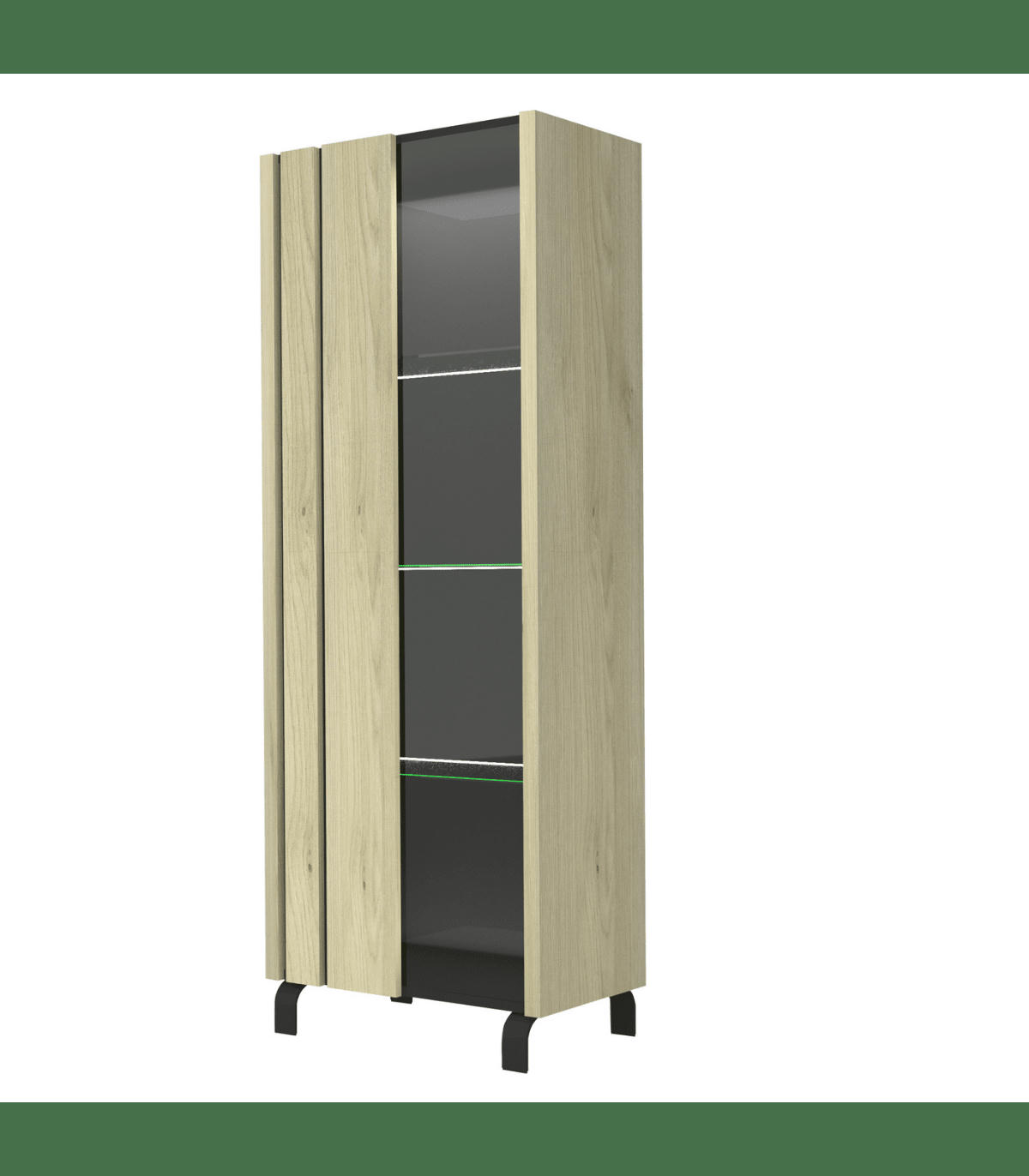 RUSH - Bibliothèque 1 porte avec Vitrine - Effet Chêne et noir