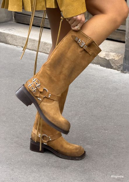Bruine buckle biker boots