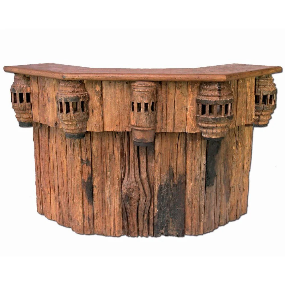 Handmade Teak Barkwood and Wagon Hub Pueblo Bar (Thailand)