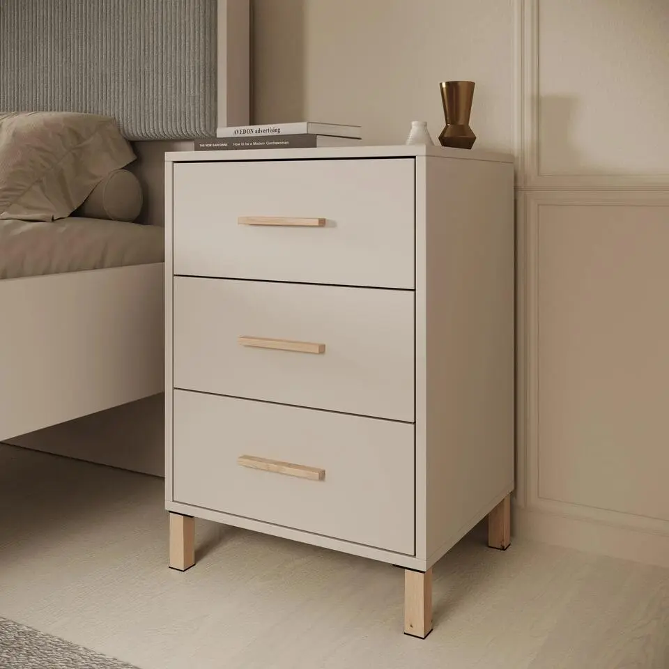 Meubella - Nachtkastje Bahia - Beige - 48 cm - 3 lades
