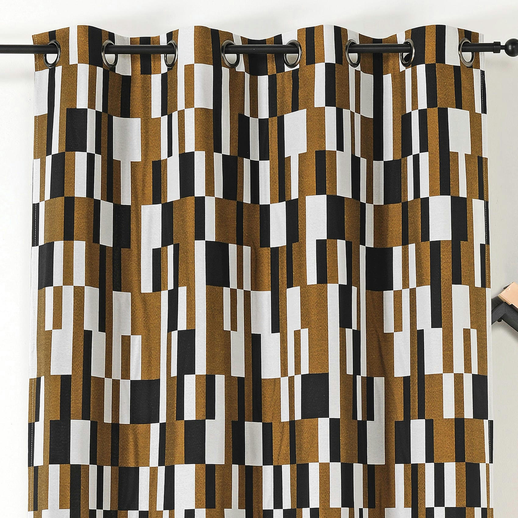 - Rideau à jacquard damier polyester/jacquard marron clair 140x260 cm