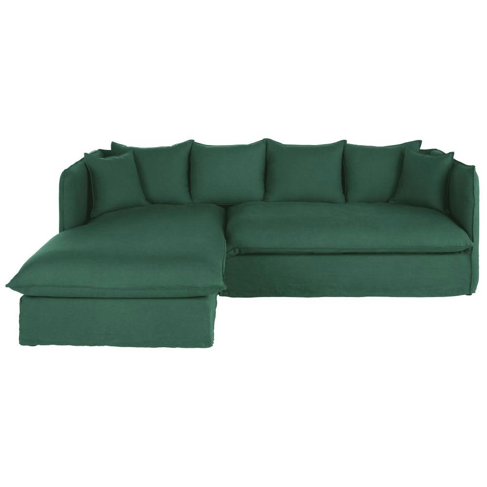 Louvain - Housse de canapé d'angle gauche en lin froissé vert