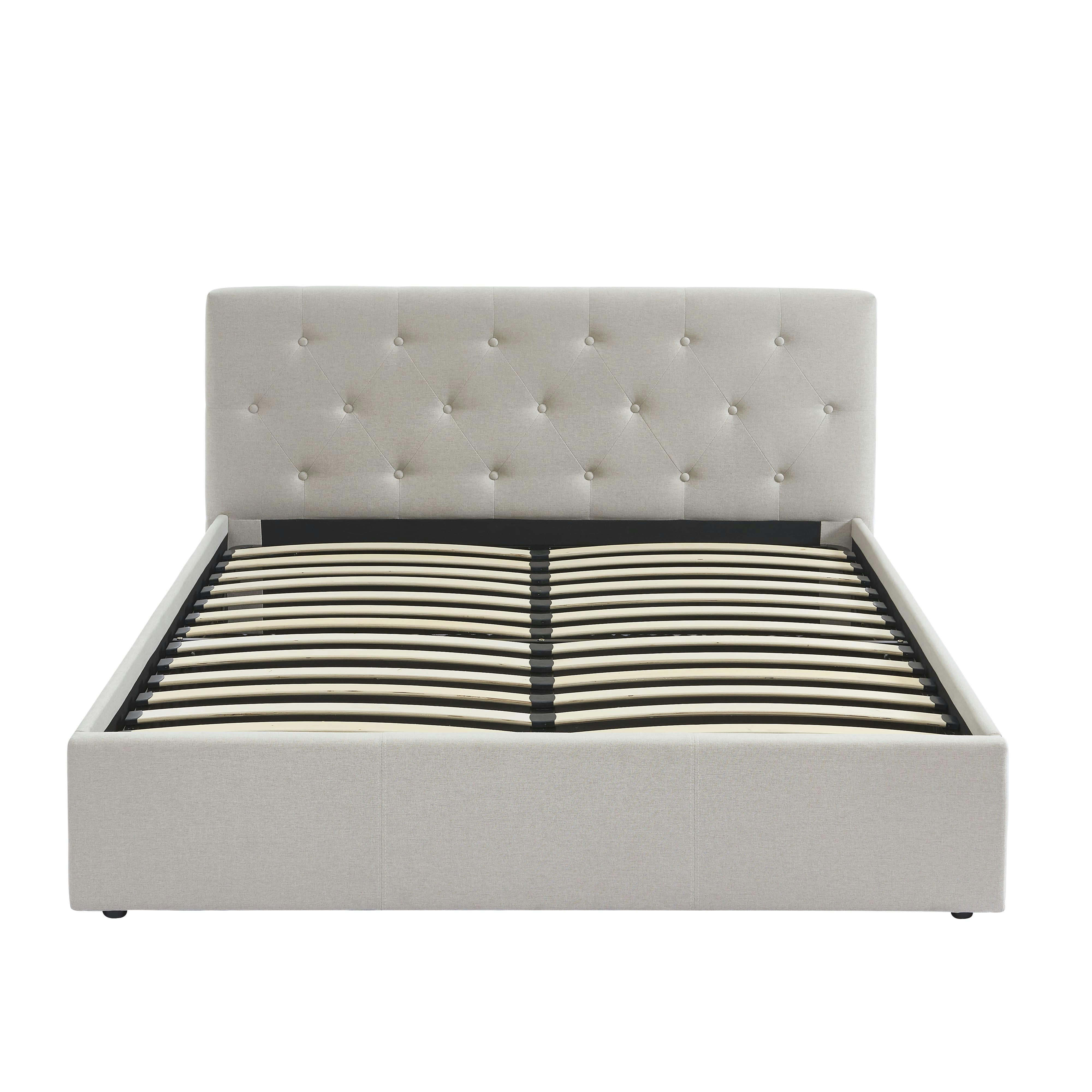 BAHIA - Lit coffre  tissu beige lin 140x190 sommier inclus