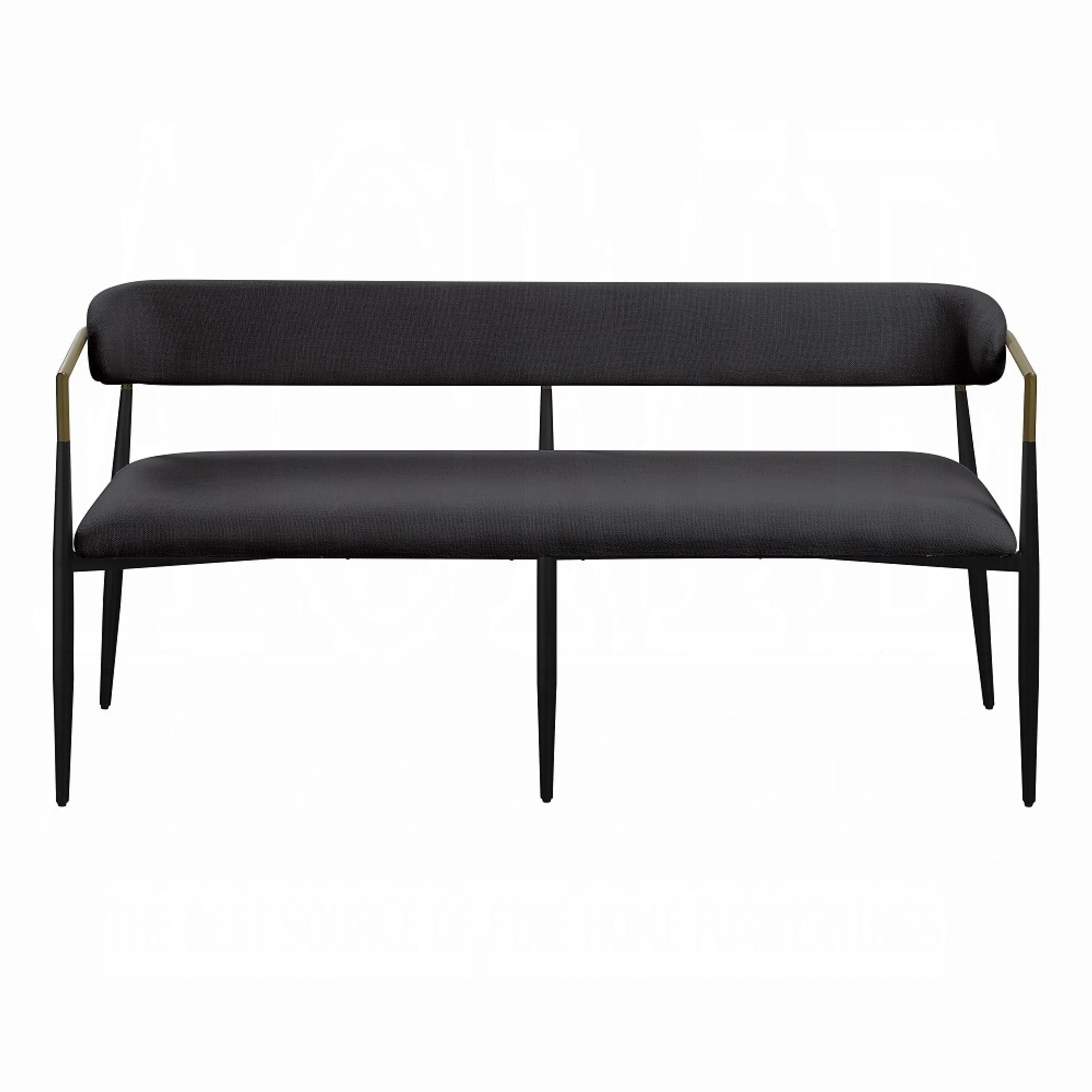 Vonn Long Bench, 62 Inch, Black Chenille, Padded Backrest, Metal Legs