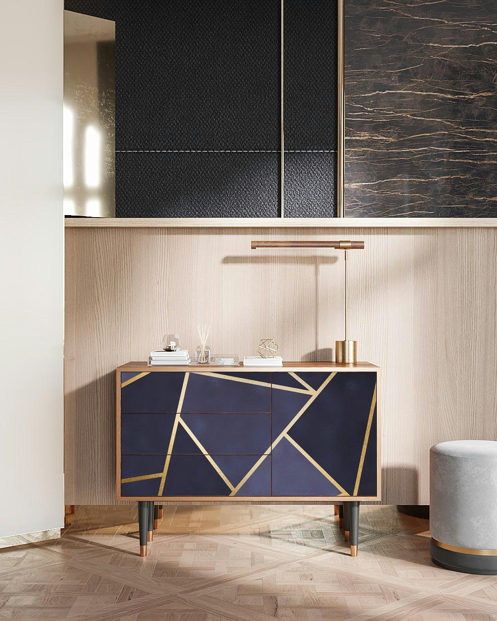 THE AMETHYST - Buffet  bleu 3 tiroirs et 1 porte L 115 cm