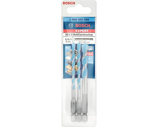 3 forets multi-matériaux Bosch pro Hex-9 Expert Ø 5/6/8 x 100 mm