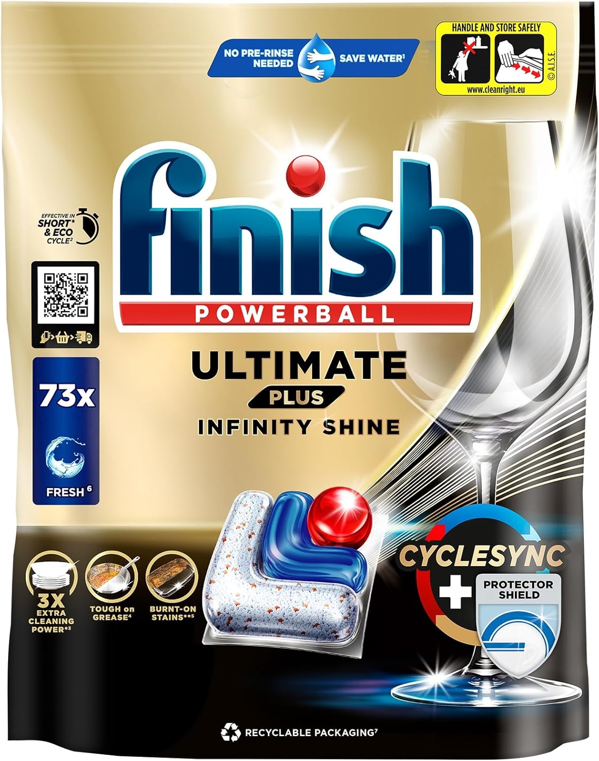 Finish Ultimate Plus Infinity Shine Dishwasher Tablets, Dishwasher Tablets for Intensive Cleaning, Grease Dissolving Power and Shine with Protective Shield