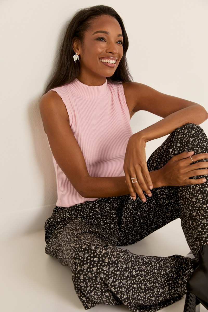 Christine Mock Neck Knitted Tank Top Light