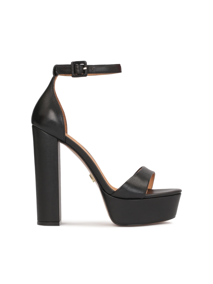 Black leather platform sandals with block heel