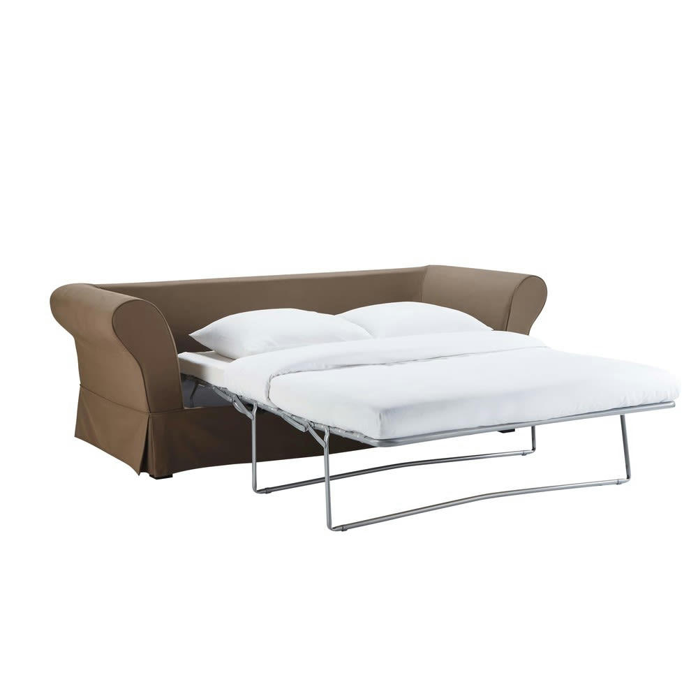 Roma - Canapé-lit 3/4 places en coton taupe