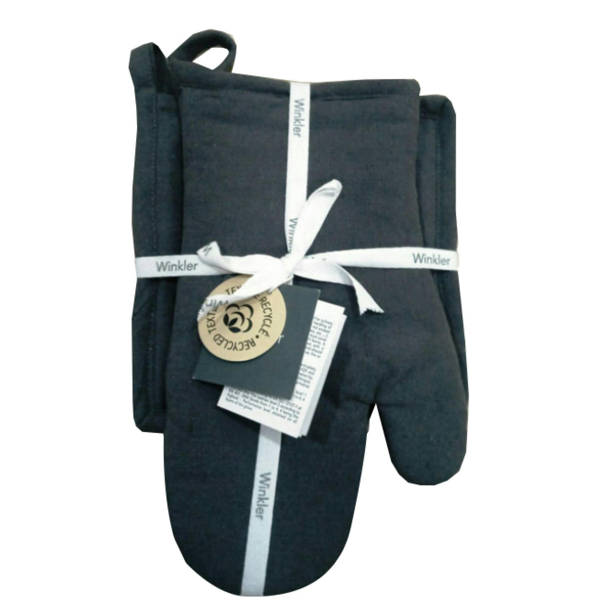JONA - Lot gant/manique recyclé  en coton ombre 15 x 30