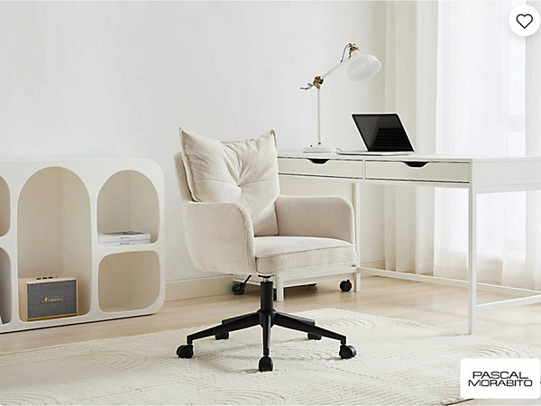 Chaise de bureau - Velours côtelé - Crème et noir - Hauteur réglable - BATARU