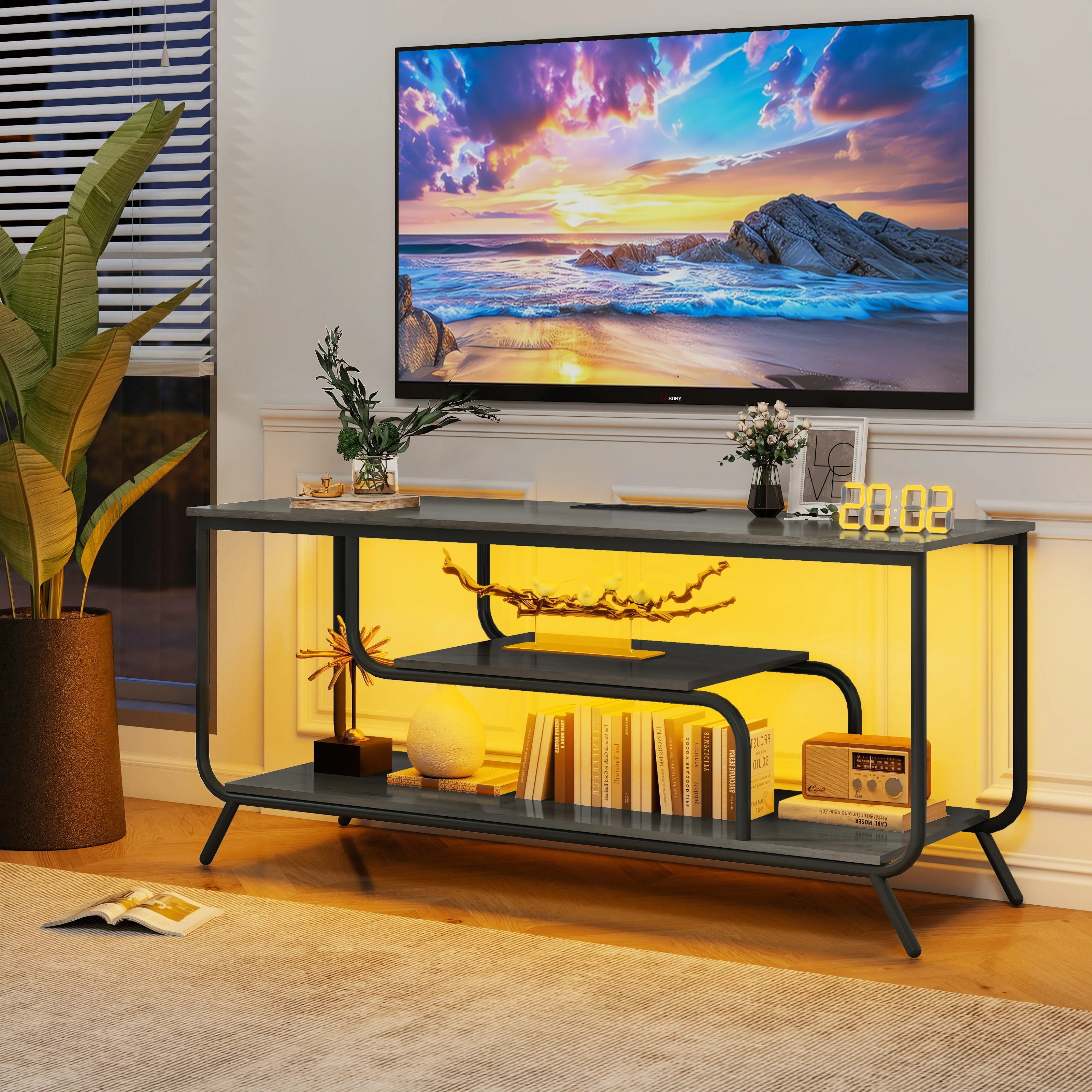 47-Inch Modern TV Stand for TVs up to 55 Inches ,Entertainment Console with Power Outlets