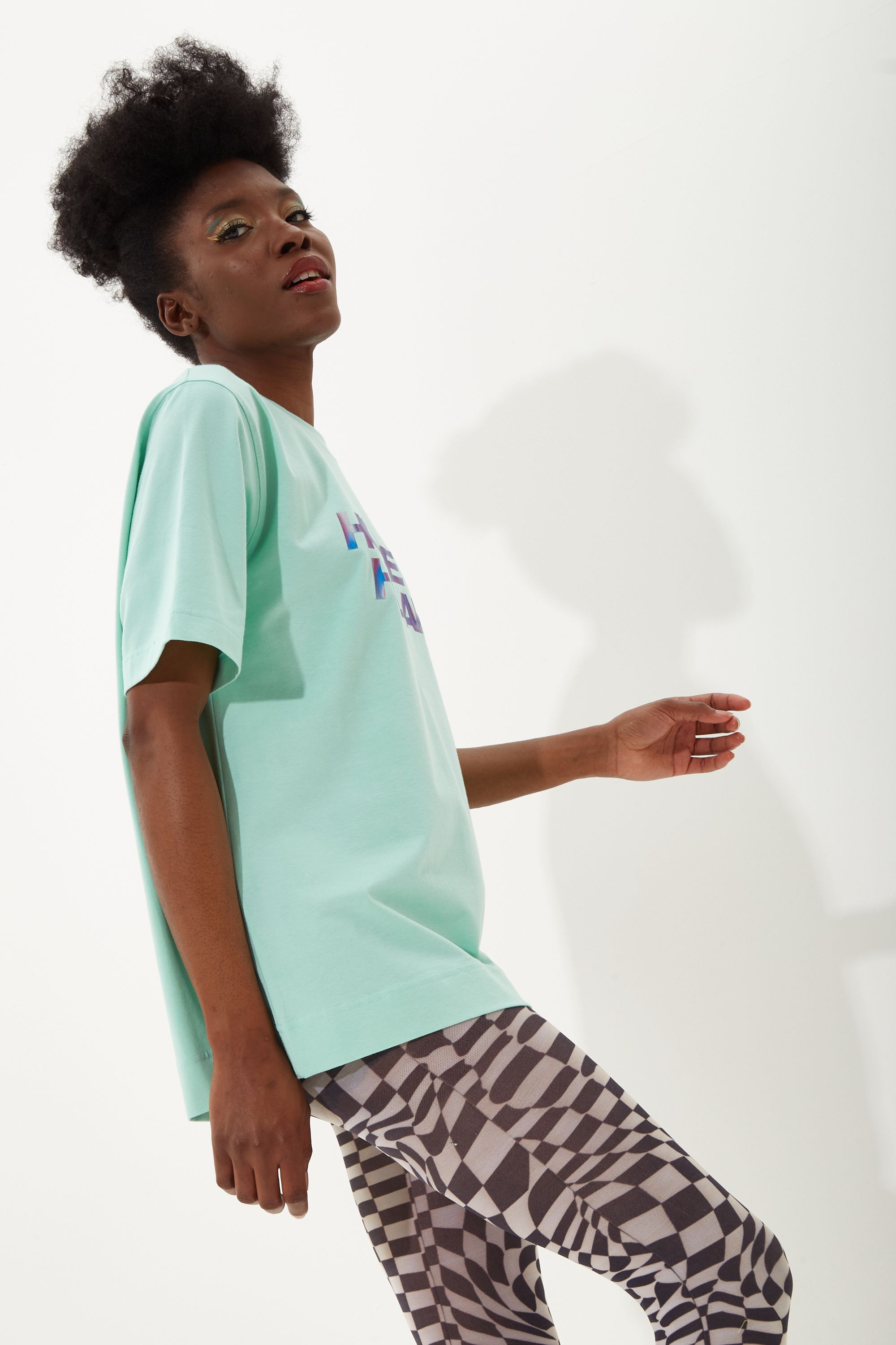 House of Holland Iridescent Transfer Printed T-Shirt in Egg Blue
