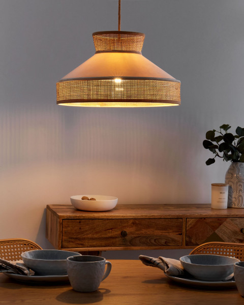 Lampa wisząca welurowy klosz naturalny z żółtym