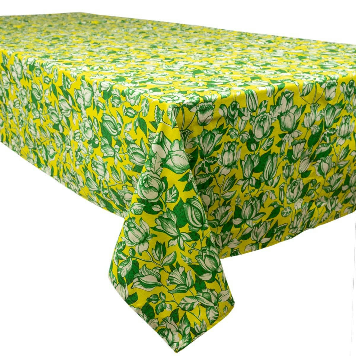 APONI - Nappe grand format en coton imprimé fleuri jaune 140x235