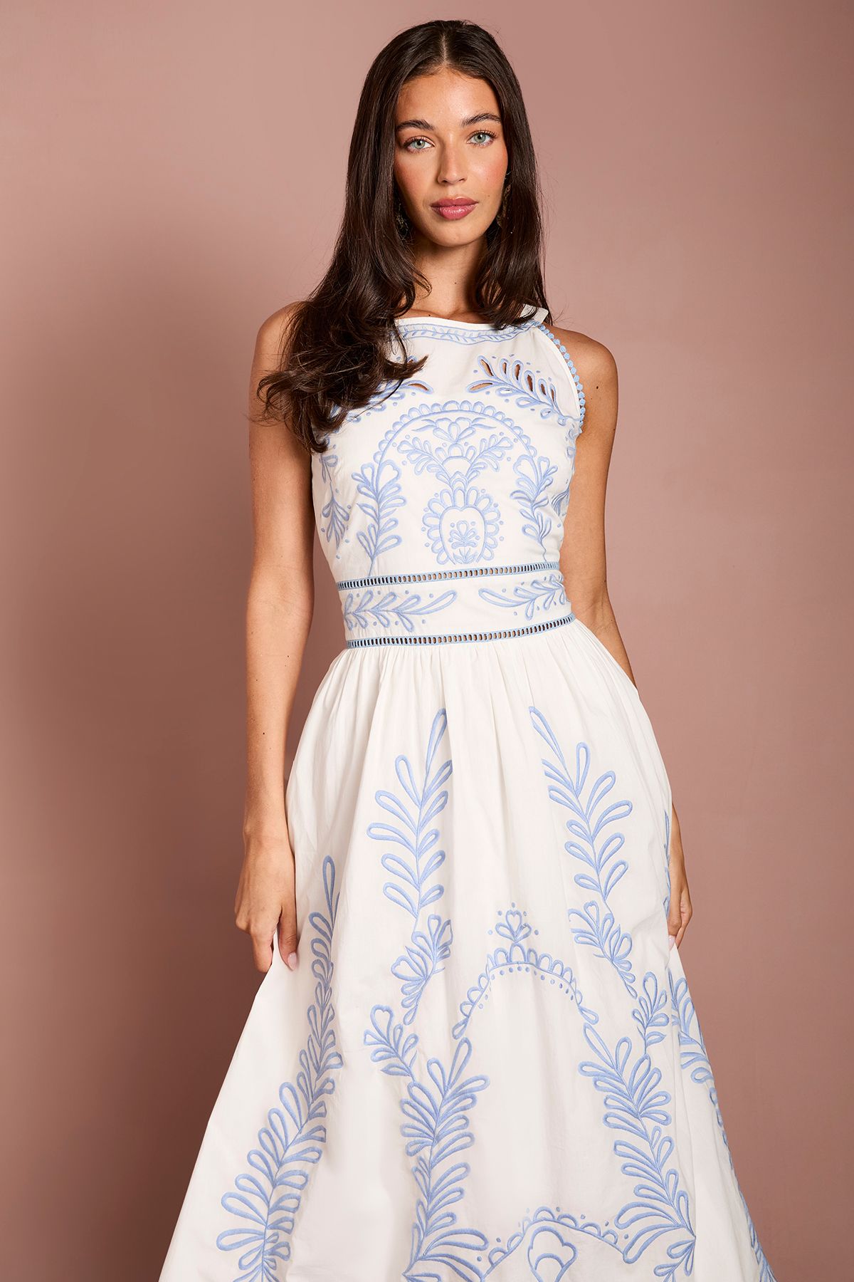 Coast Embroidered Halter Neck Midi Dress