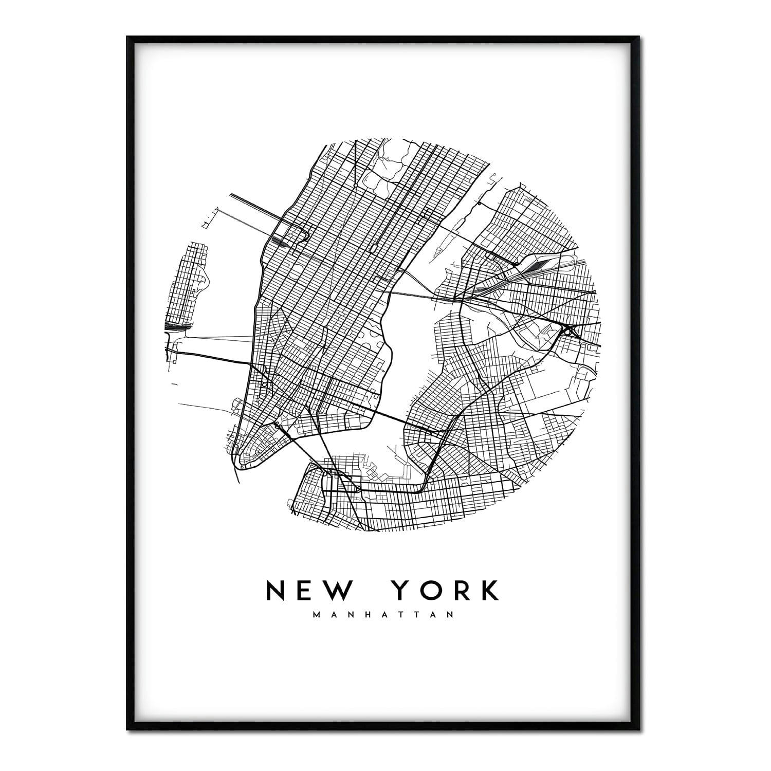 CIUDADES - Affiche avec cadre noir - Carte New York - 50x70