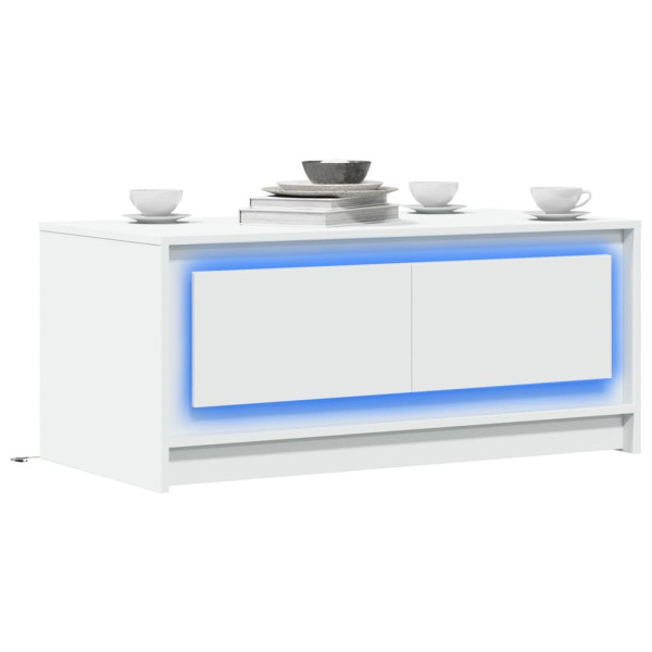 Stolik Kawowy Ława Stół Biały 100x50x43.5 Szuflady Oświetlenie Led