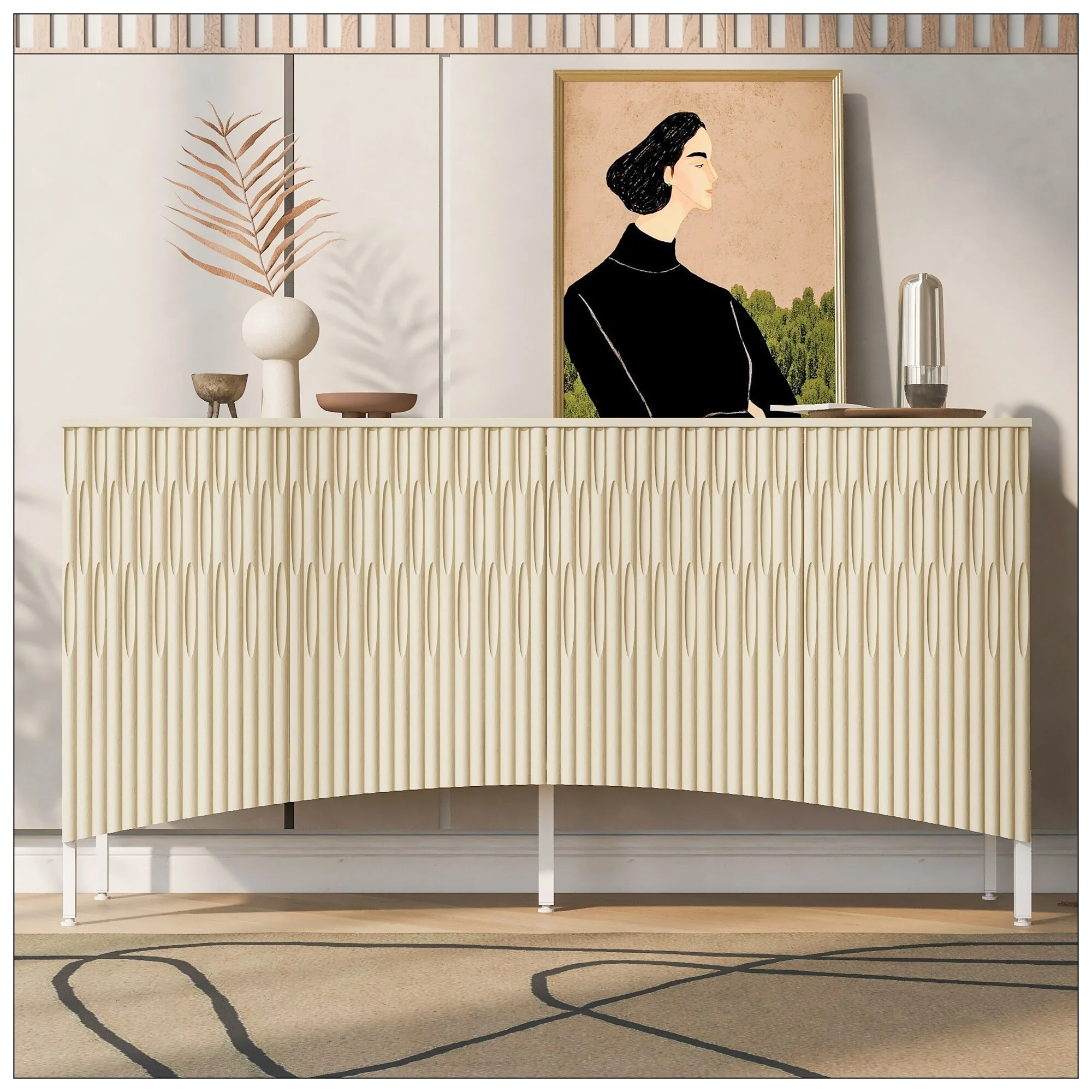 Elegant Sideboard Featuring Curved Bottom Doors with Arched Groove Design