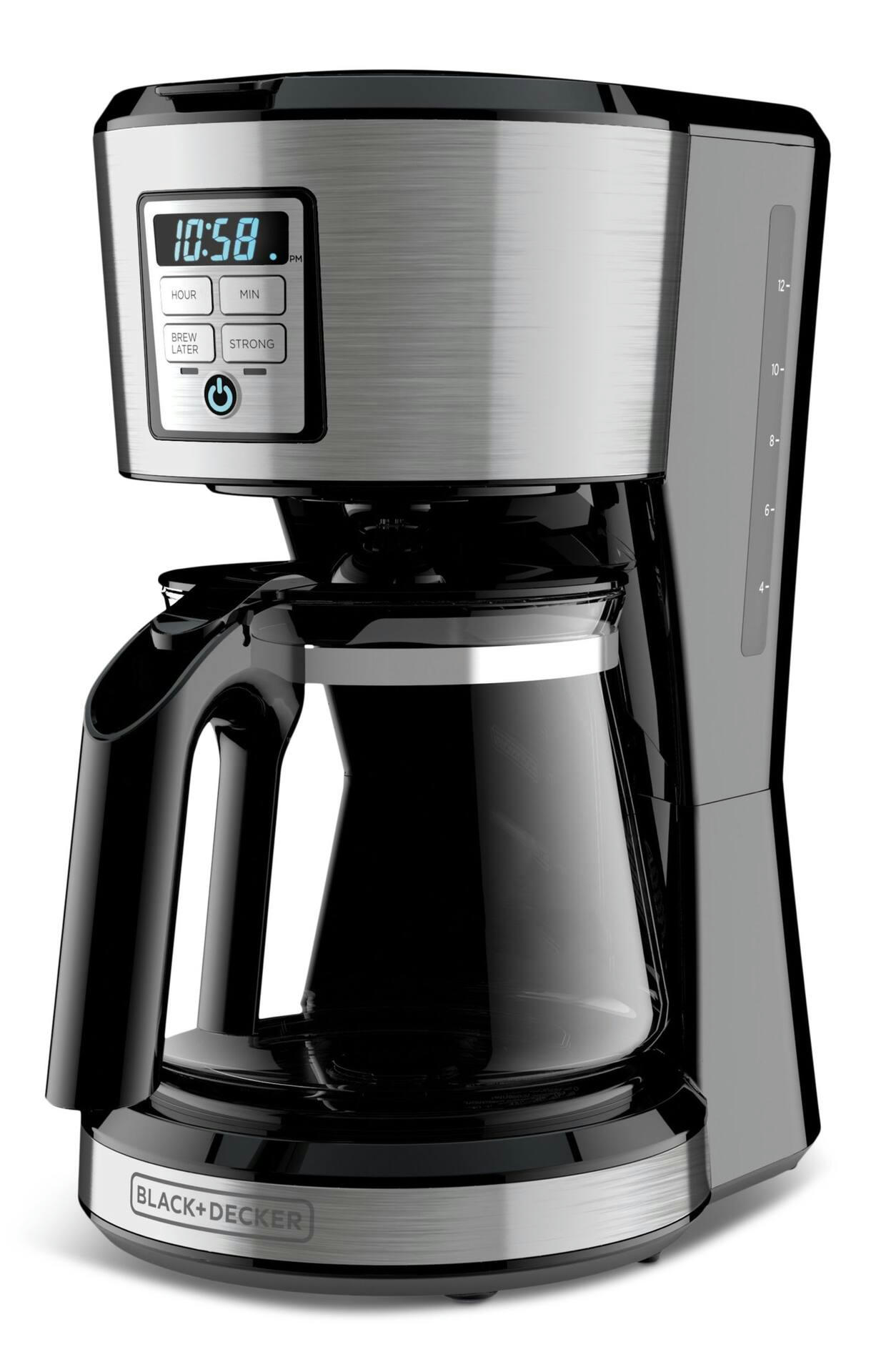 Black & Decker Programmable Coffee Maker w/ Glass Carafe, Stainless Steel, 12 Cups