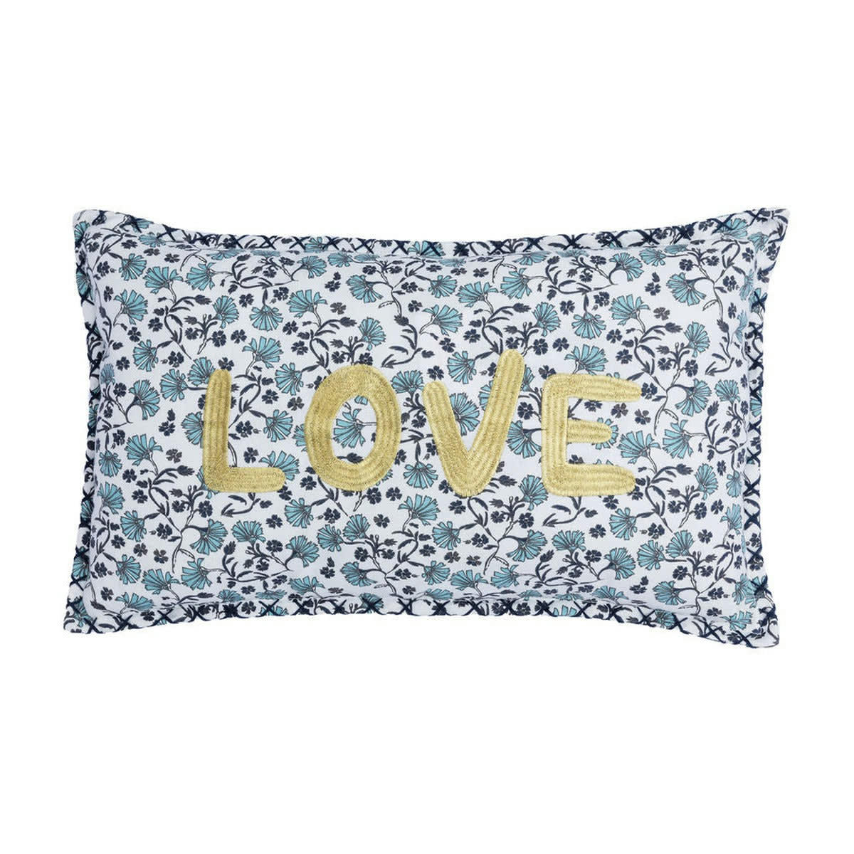 LOVE - Housse de coussin coton  50x30 bleu