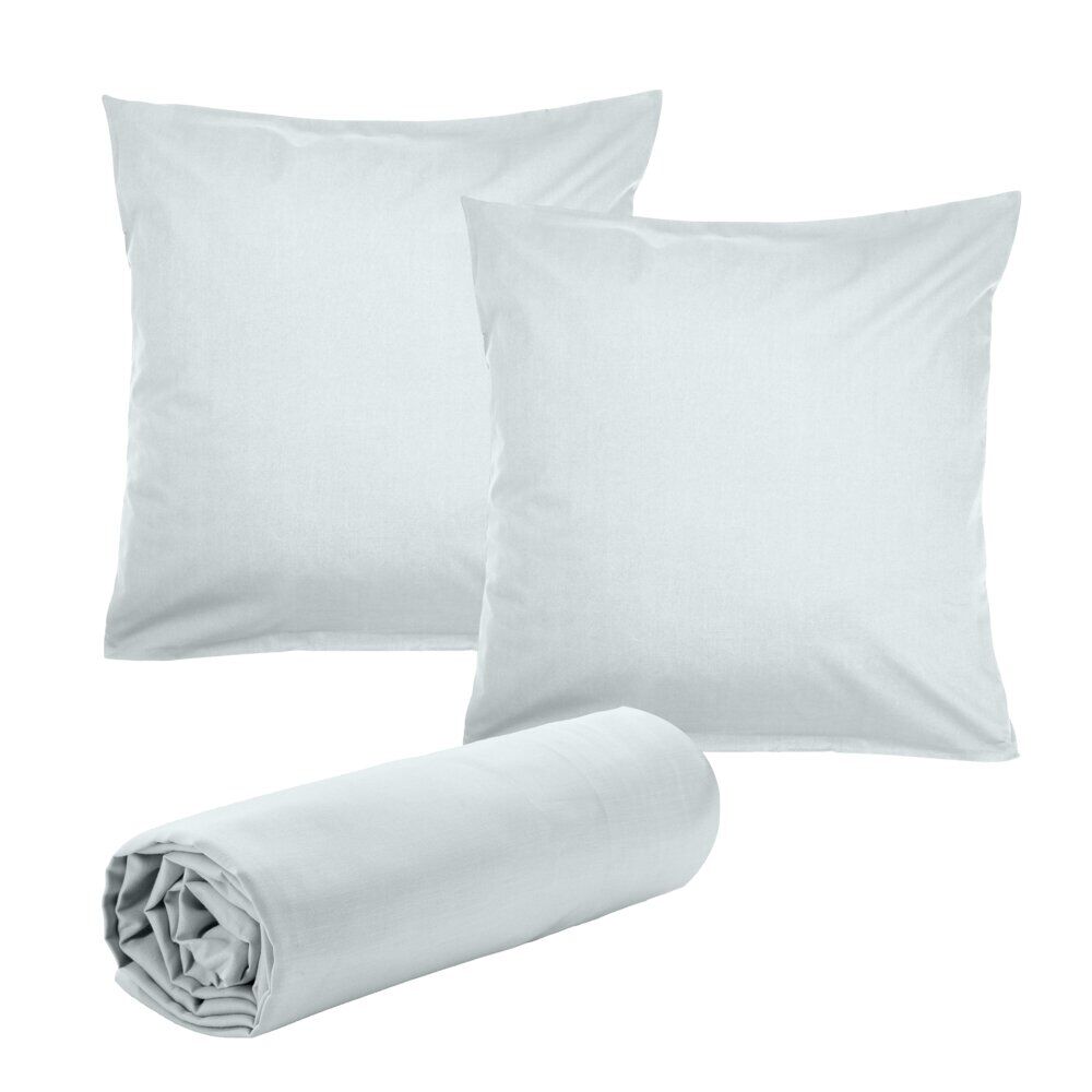 Drap housse 160x200cm avec 2 taies oreillers 63x63cm uni (3 modèles)