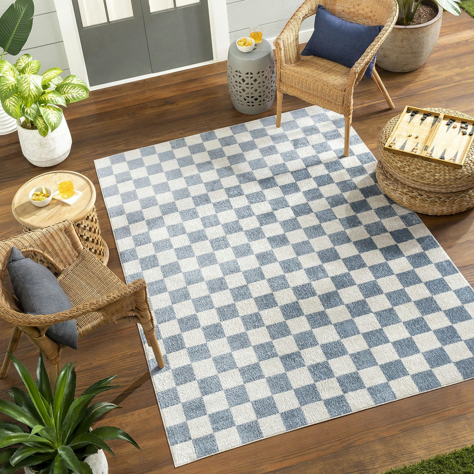 CHELSEA - Tapis Scandinave à Carreaux Lavable en Machine Bleu 160x213