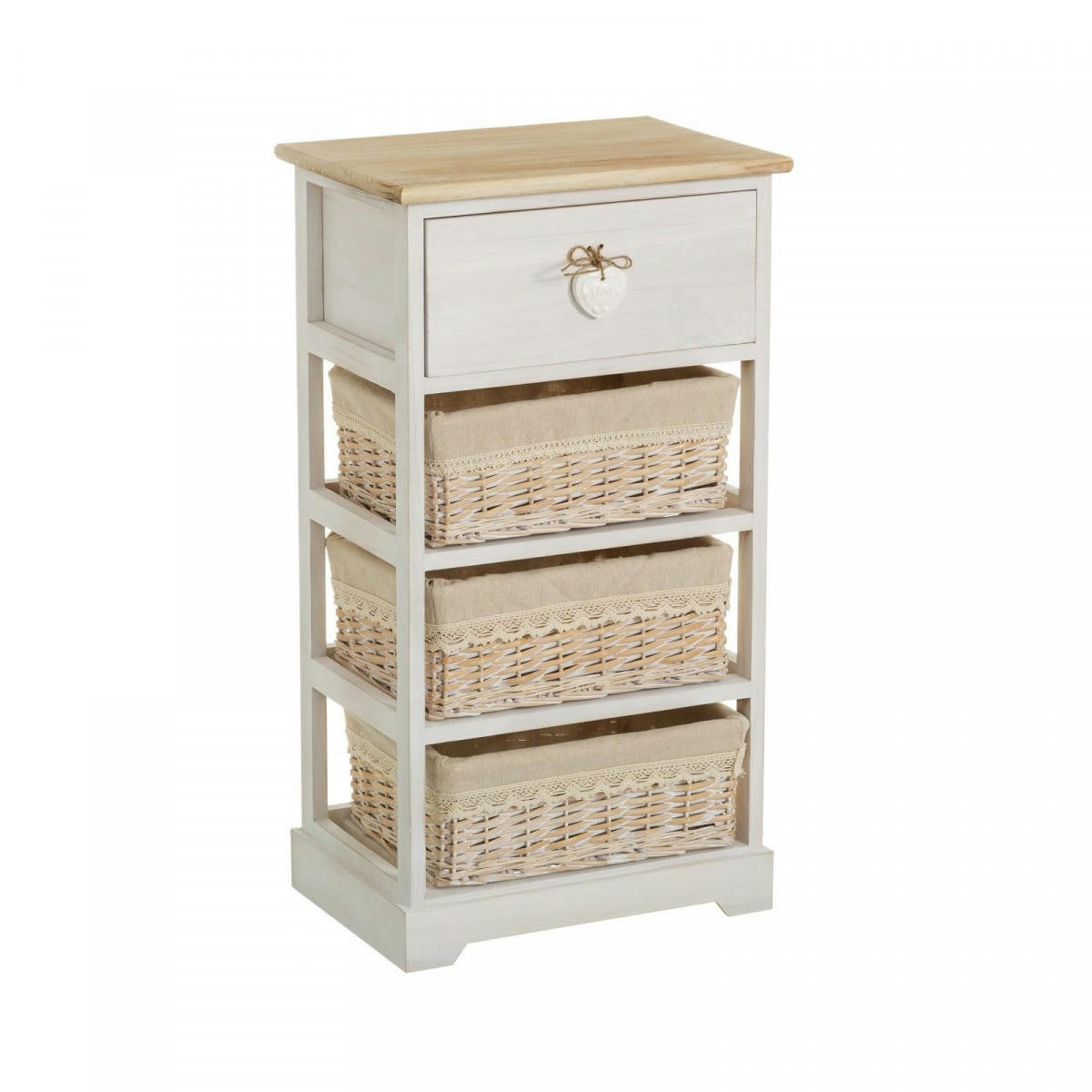 - Table de chevet bois 1 tiroir + 3 paniers 40x29x73cm