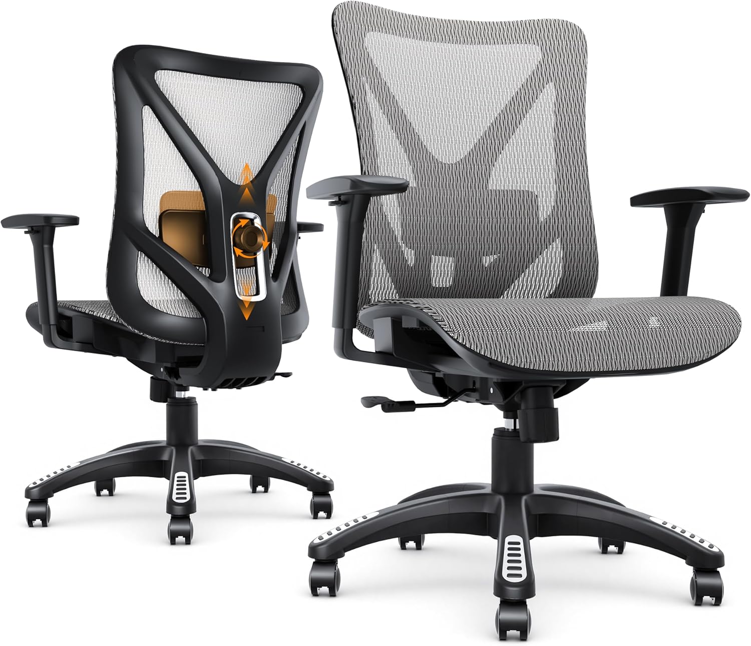 Ergonomic Office Chair, Mesh Computer Desk Chairs with Adjustable Lumbar Support, 3D Armrest, Tilt Function, Comfy Wide Seat, Executive Work Task Chair for Company & Home, Gaming Chair (Grey)