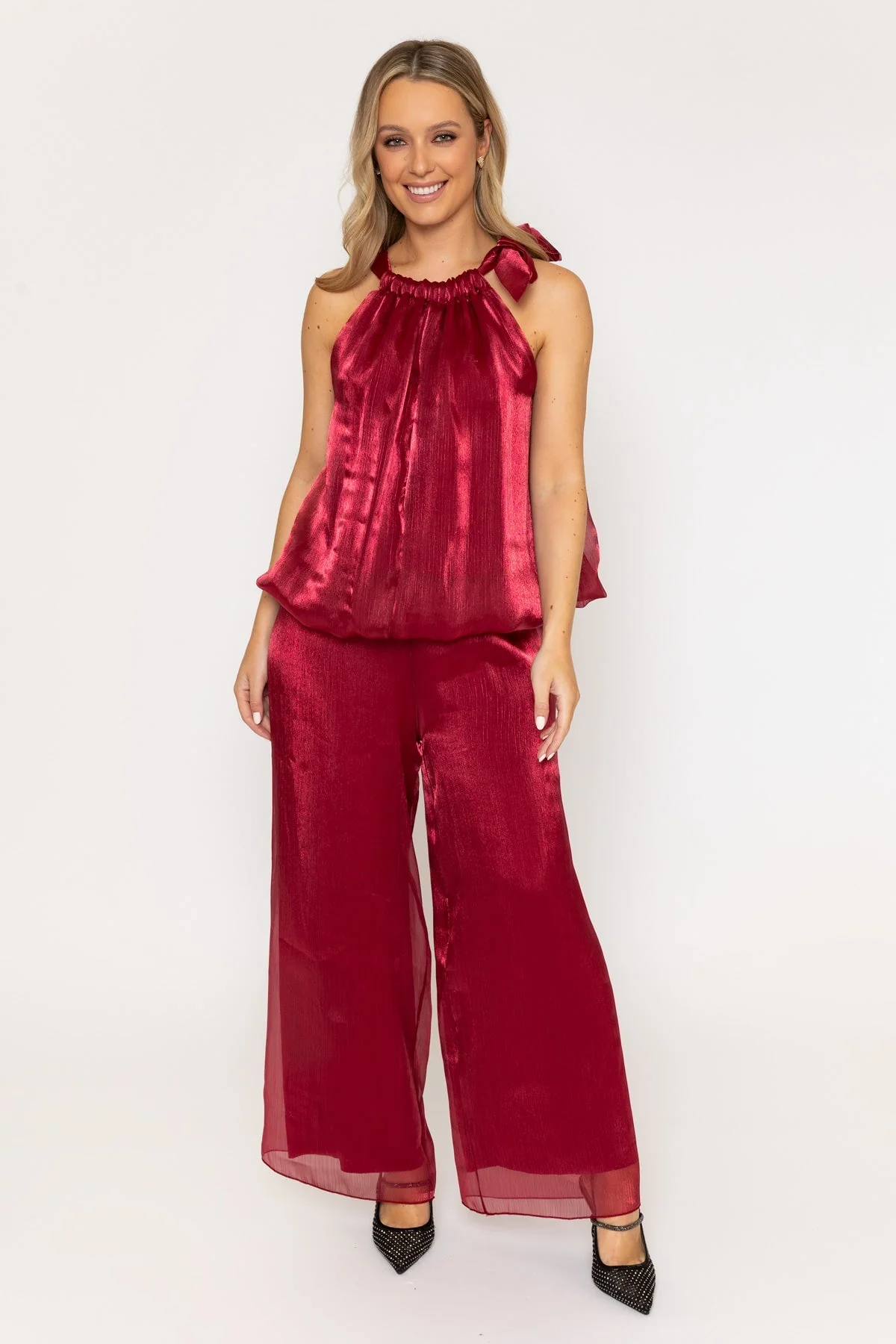 Burgundy Organza Halter Top