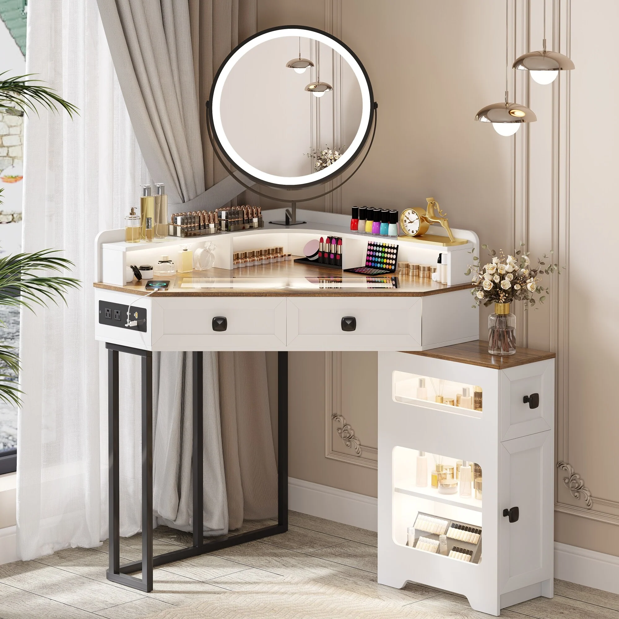 Corner Makeup Vanity With Mirror