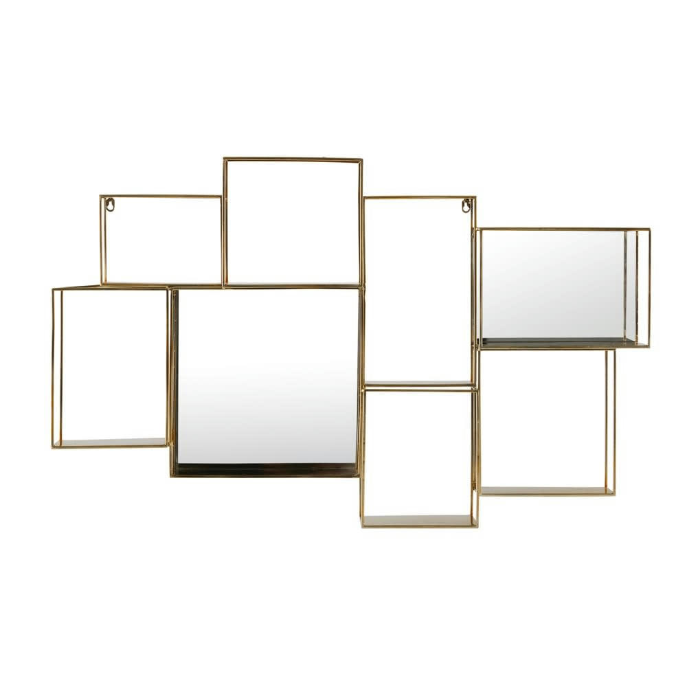 Elton - Étagère murale miroir en métal doré