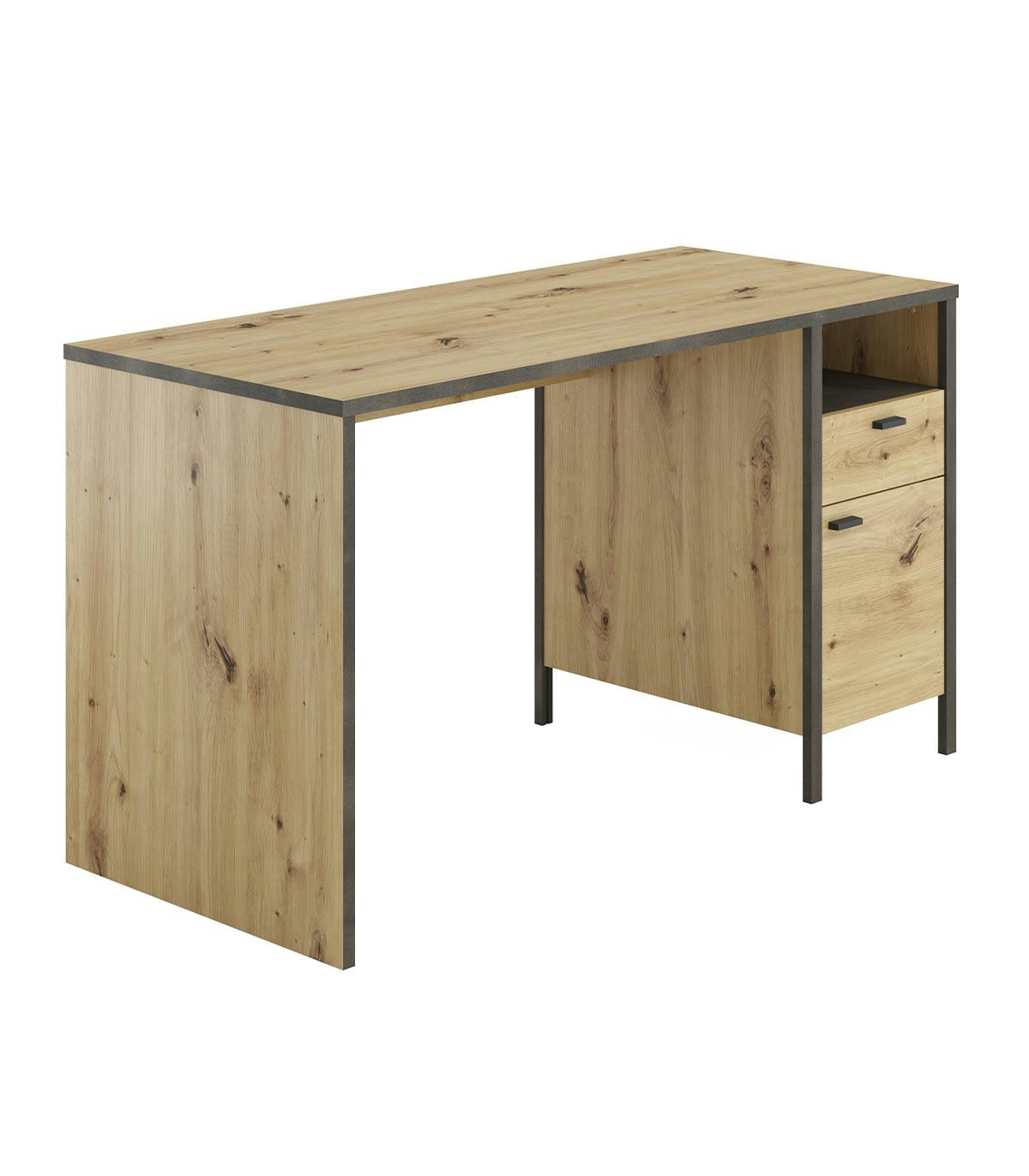 LOFT - Bureau Industriel 1 Porte 1 Tiroir L135 cm - Chêne et Noir