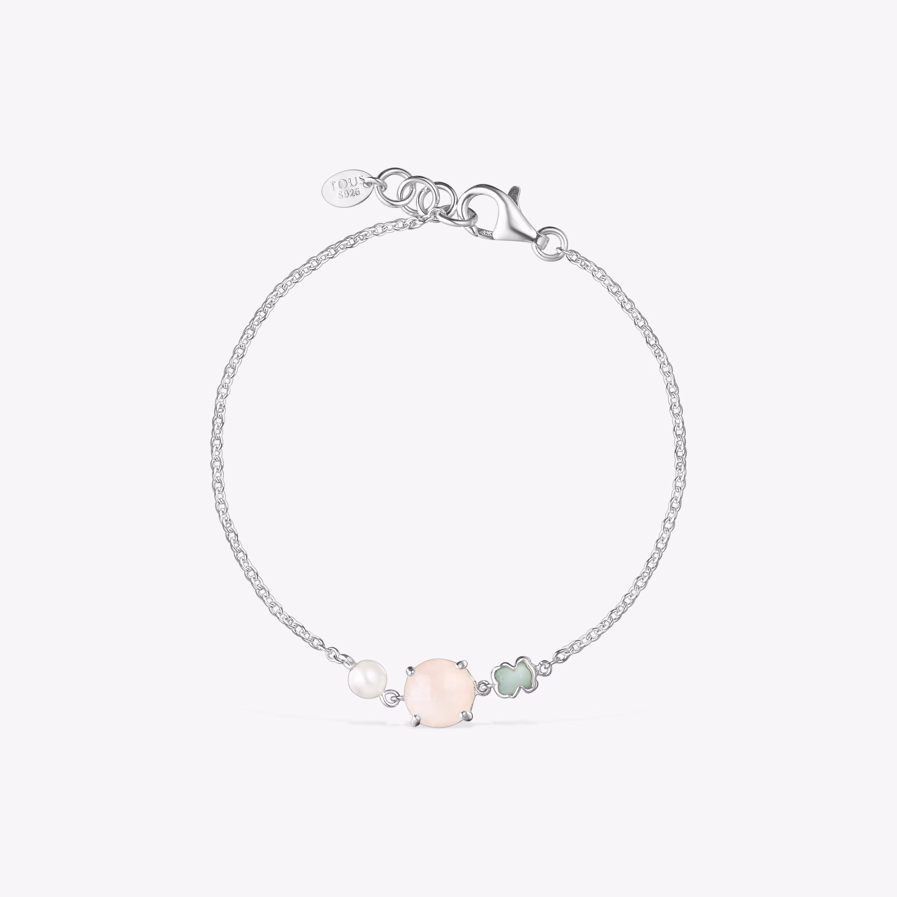 Pulsera de plata con cuarzo rosa, amazonita y perla Mini Color