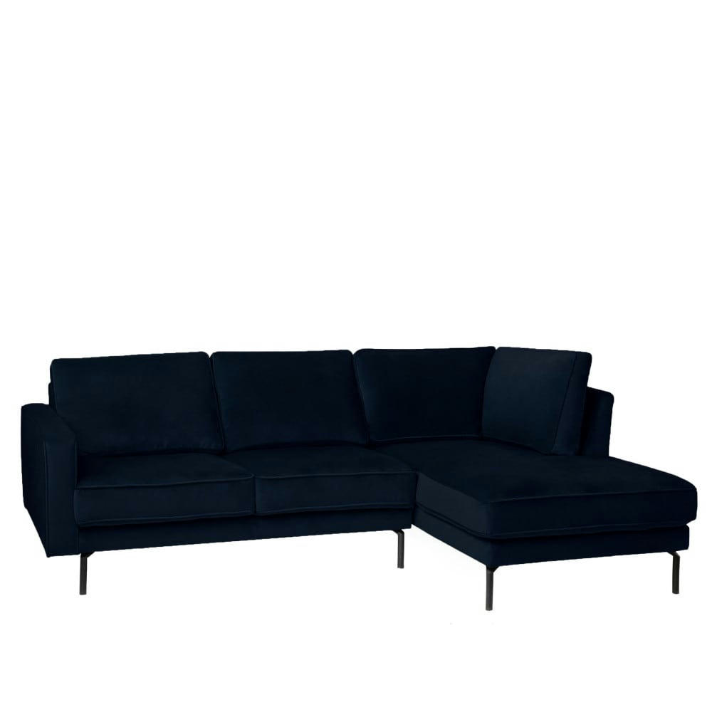 ORSO - Canapé d'angle droit en velours bleu marine 3 places